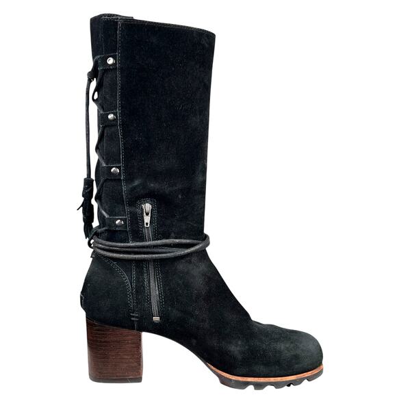 Sorel Women’s Farah Black Suede Mid Calf Heeled Boot Size US 9 - Picture 4 of 10